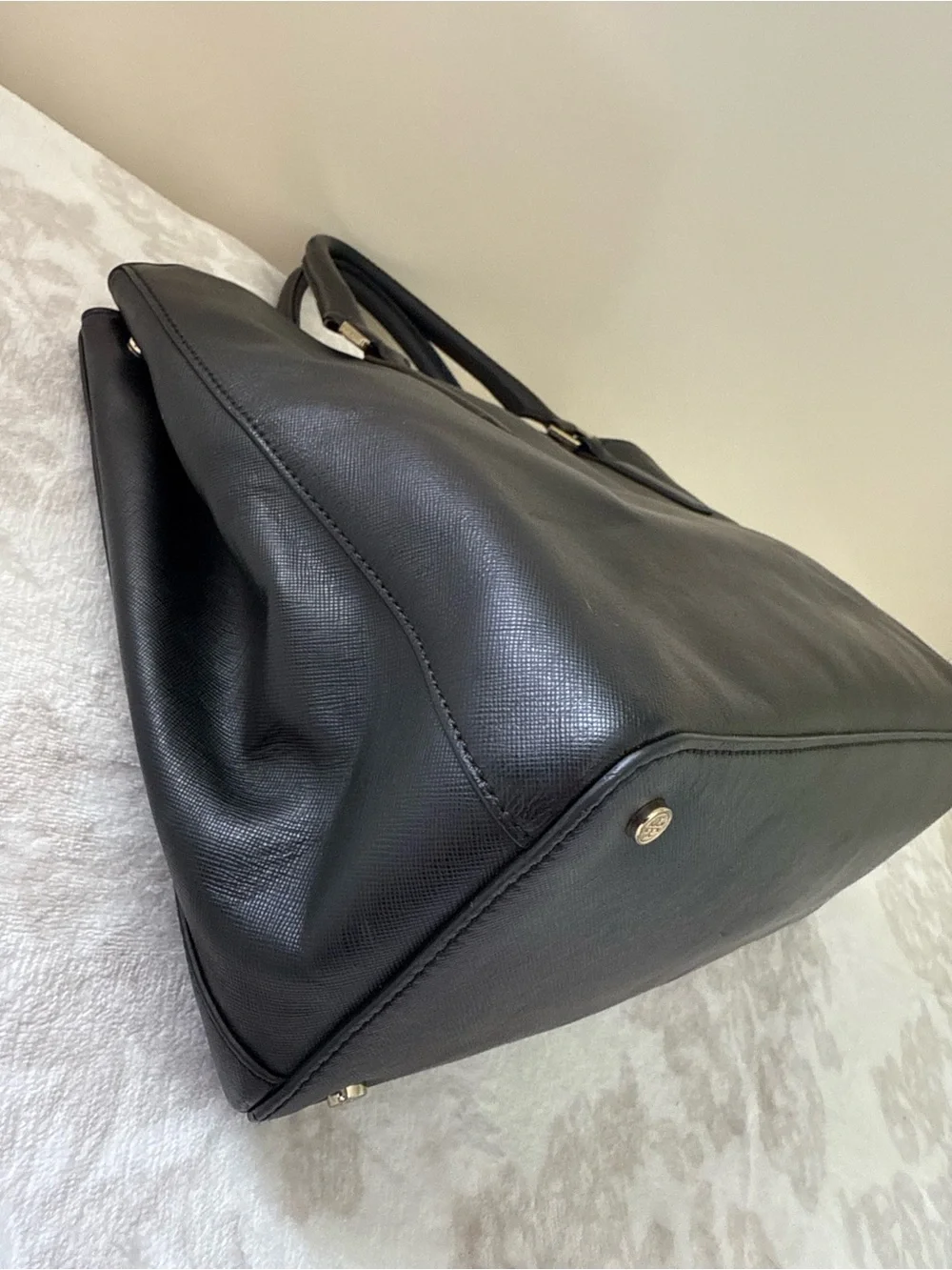 Tory Burch Robinson Double Zip Tote Black Saffiano Leather with Crossbody Strap